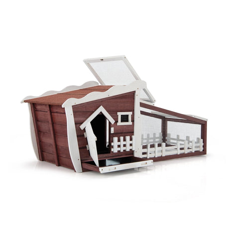 62 Inch Wooden Rabbit Hutch with Pull Out Tray-Red