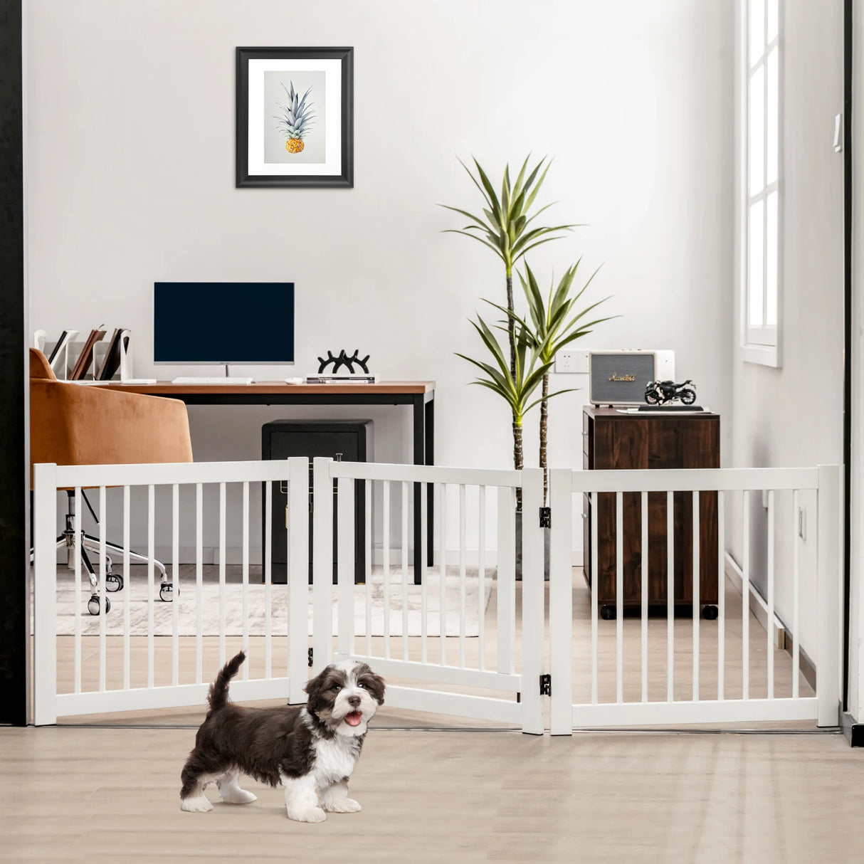 Freestanding Foldable Pet Gates with Lockable Door for Doorway Stairs
