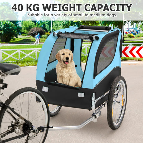 Folding Pet Bike Trailer with 3 Zippered Doors and 8 Reflectors-Blue