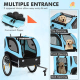 Folding Pet Bike Trailer with 3 Zippered Doors and 8 Reflectors-Blue