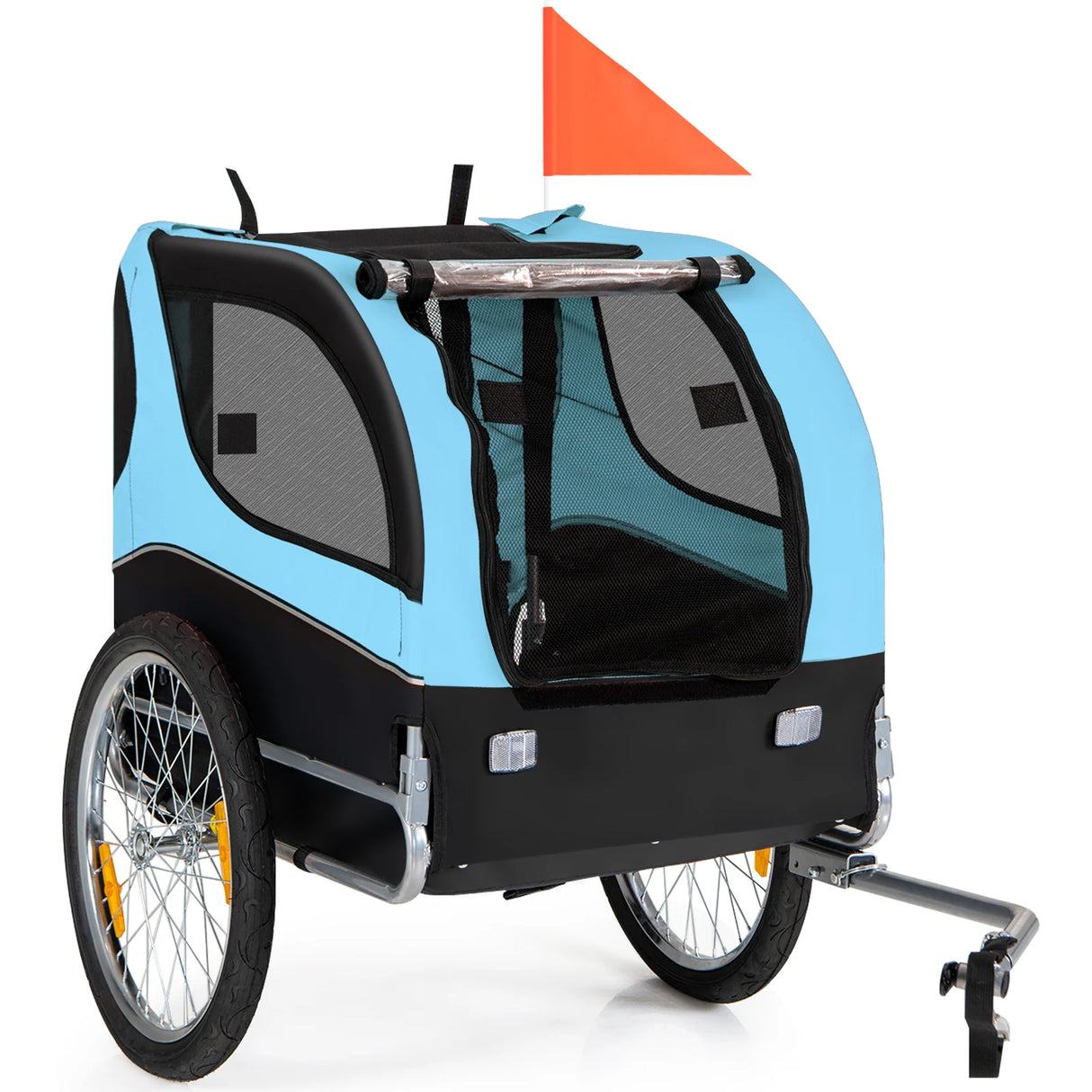 Folding Pet Bike Trailer with 3 Zippered Doors and 8 Reflectors-Blue