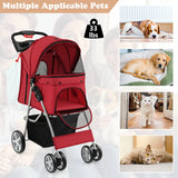 Pet Stroller Folding Dog Stroller with Storage Basket Cup Holders and Mesh Window Travel Cart with 4 Wheels Red