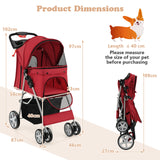 Pet Stroller Folding Dog Stroller with Storage Basket Cup Holders and Mesh Window Travel Cart with 4 Wheels Red