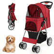 Pet Stroller Folding Dog Stroller with Storage Basket Cup Holders and Mesh Window Travel Cart with 4 Wheels Red