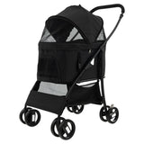 Foldable Pet Stroller with 4-Level Adjustable Canopy and Storage Basket-Black