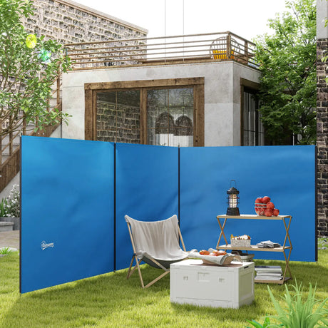Outsunny 4 Pole Camping Windbreaks, Beach Wind Shield Shelter with Carry Bag and Steel Poles, 540cm x 150cm, Blue