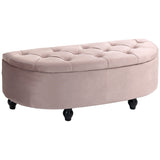 HOMCOM Semi-Circle Bed End Bench Ottoman with Storage Tufted Upholstered Accent Seat Footrest Stool with Rubberwood Legs for Bedroom & Entryway, Pink