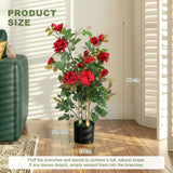 HOMCOM 90cm Artificial Rose Tree Set of 2, Decorative Fake Plant with 344 Silk Leaves 17 Flowers for Outdoor Indoor Decor, Red