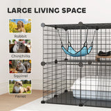 PawHut Indoor Cat Cage DIY Customizable 2-Tier Indoor Cat Enclosure with 2 Doors and Hammock 70 cm Black