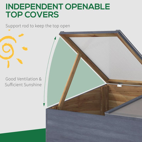 Outsunny Wooden Cold Frame Mini Greenhouse Garden Polycarbonate Grow House with Independent Openable Top Covers for Flowers, Vegetables, Plants, 100 x 50 x 36 cm, Light Grey