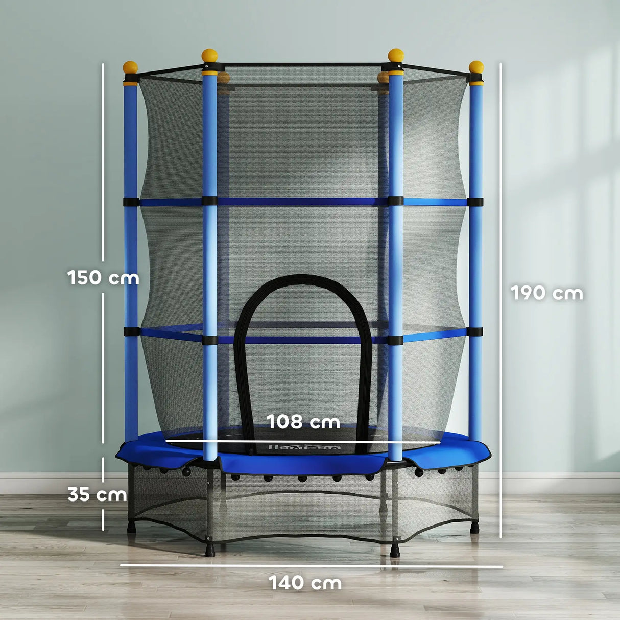 HOMCOM 4.6FT/55" Kids Trampoline with Safety Enclosure, Outdoor Indoor Use, for Ages 3-10 Years, Blue