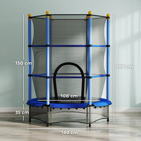 HOMCOM 4.6FT/55" Kids Trampoline with Safety Enclosure, Outdoor Indoor Use, for Ages 3-10 Years, Blue