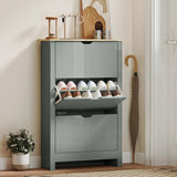 HOMCOM Slim Shoe Cabinet, Narrow Shoe Cupboard with 3 Flip Drawers, Adjustable Shelves for 18 Pairs of Shoes, Light Grey