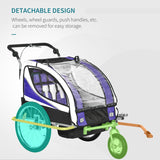 HOMCOM Child Bike Trailer Baby Bicycle Trailer 360° Rotatable for 2 Kids with Steel Frame LED Hitch Coupler Purple