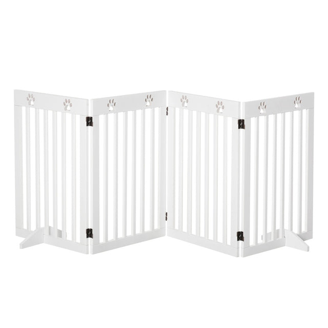 PawHut Wooden Pet Gate Foldable Freestanding Dog Safety Barrier w/ Support Feet