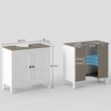 kleankin Modern Bathroom Sink Cabinet, Floor Standing Under Sink Cabinet, Freestanding Storage Cupboard with Adjustable Shelf, Double Doors, Antique White