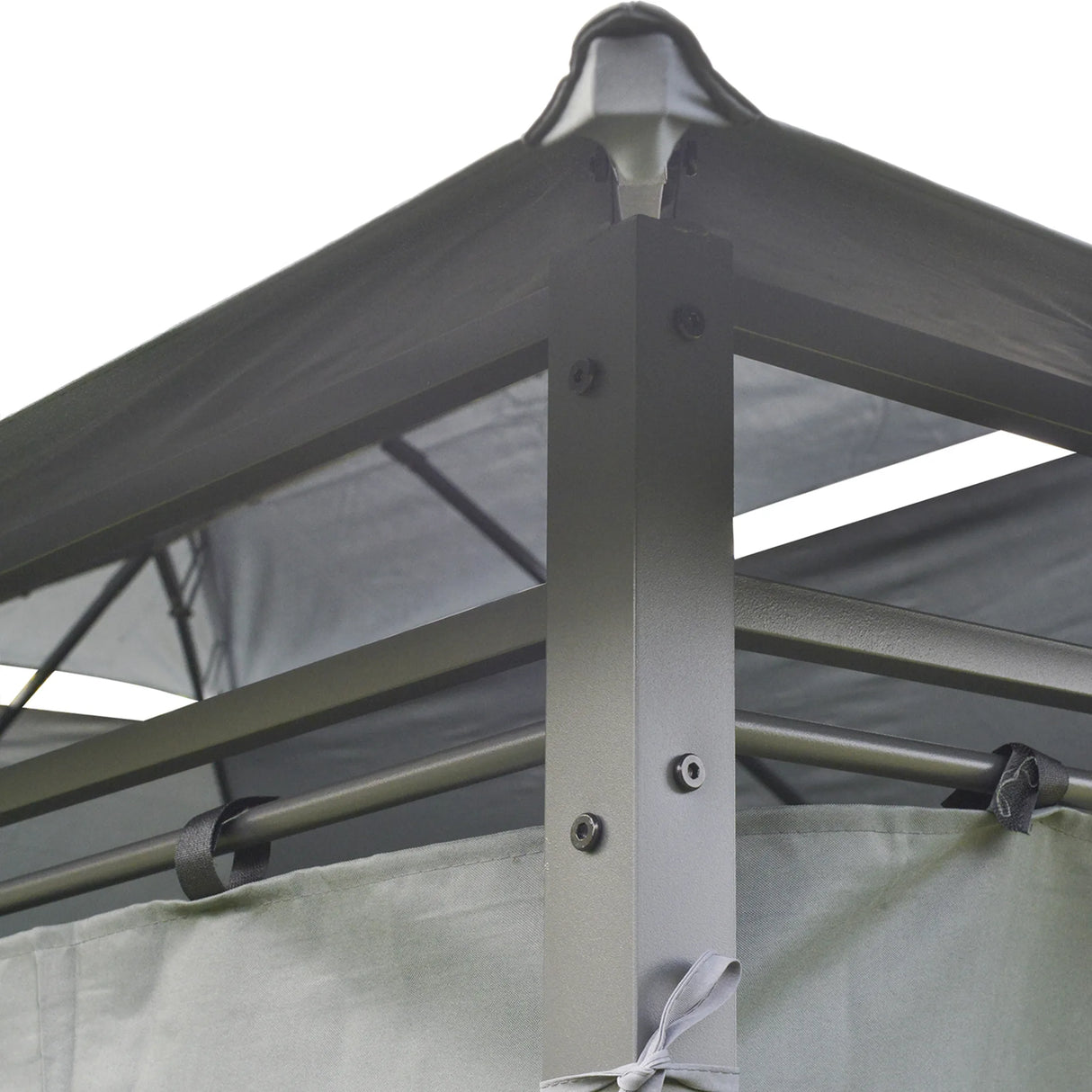 Outsunny 4m x 3(m)Garden Gazebo, Double Roof Outdoor Gazebo Canopy Shelter with Curtains, Solid Steel Frame for Lawn and Deck, Grey