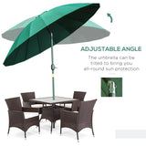Outsunny 2.5m Shanghai Garden Parasol Umbrella with Crank & Tilt, Adjustable Outdoor Sun Shade, Green