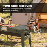 Outsunny Portable BBQ Grill, Foldable Charcoal Grill for Camping and Picnics with 2 Side Shelves and Handle, Green