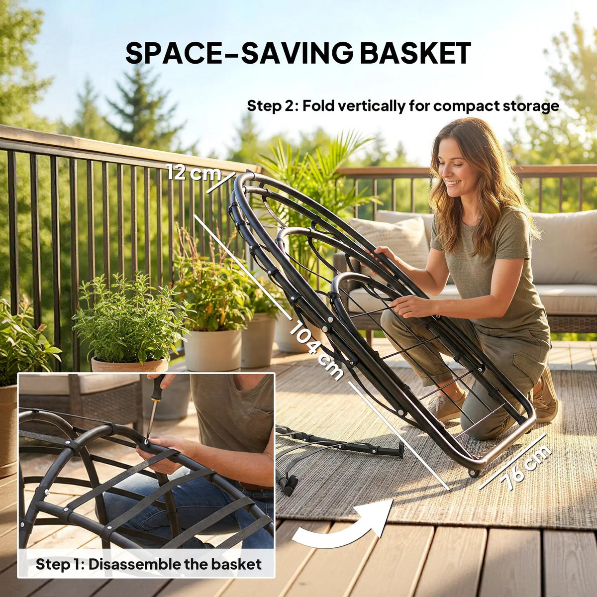 Outsunny Hanging Egg Chair, Indoor Outdoor Swinging Hammock Chair with Stand, Foldable Basket, Side Pocket, Dark Grey
