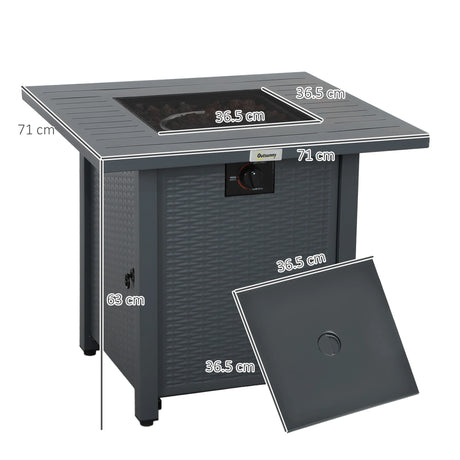 Outsunny Rattan-style Propane Gas Fire Pit Table with 40,000 BTU Burner, Square Smokeless Firepit Patio Heater with Thermocouple, Lava Rocks, Waterproof Cover, Spark Guard and Lid, Grey