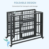 PawHut 37" Heavy Duty Dog Crate, Foldable Dog Cage, with Openable Top, Locks, Removable Tray, Wheels - Black