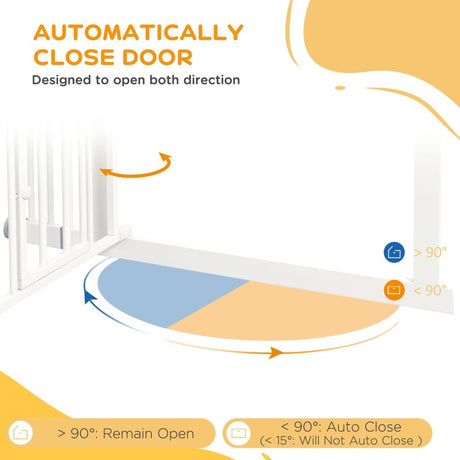 PawHut Extra Tall Pet Gate, Indoor Dog Safety Gate, with Cat Flap, Auto Close, 74-101cm Wide - White