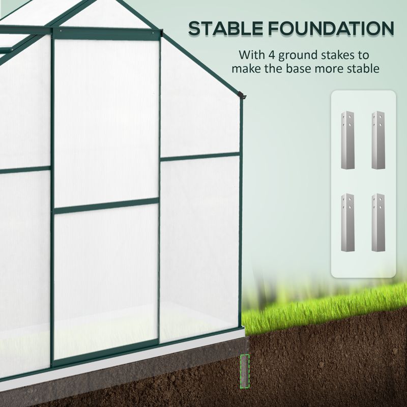 Outsunny 6 x 2.5ft Polycarbonate Greenhouse Walk-In Green House with Rain Gutter, Sliding Door, Window, Foundation, Green