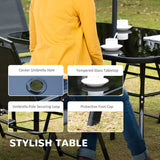 Outsunny Eight-Piece Garden Dining Set, with Chairs, Table and Parasol - Black