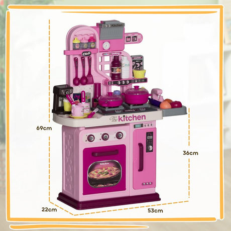 AIYAPLAY Kids Kitchen with 33 Pieces, Lights, Sounds, Storage, for Ages 3-6 Years, Pink