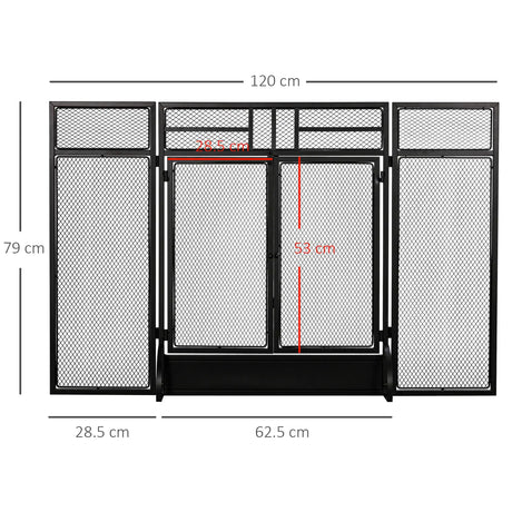 HOMCOM 3-Panel Folding Fireplace Screen with Door, Freestanding Spark Guard, Metal Mesh Fireguard, Black