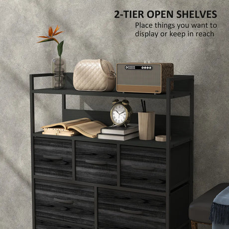 HOMCOM Rustic Chest of Seven Fabric Drawers - Black