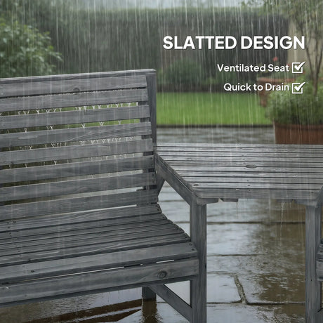 Outsunny Wooden Garden Furniture Set with Parasol Hole, 1 Chair, 1 Bench and Detachable Table, Grey Embossed Finish