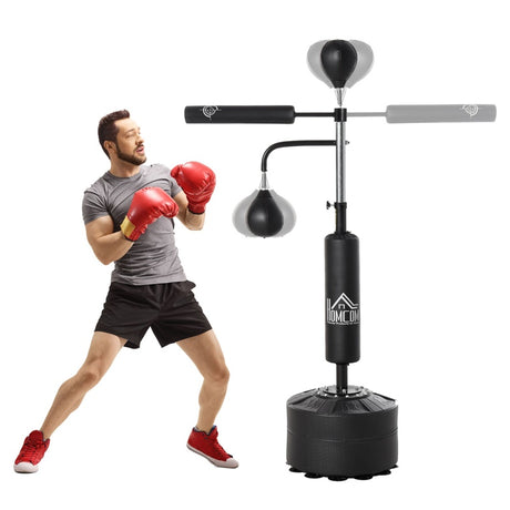 HOMCOM 3-in-1 Boxing Punching Bag, Freestanding with 2 Speed Bals, 360° Reflex Bar, 160-230cm Adjustable Height, Black