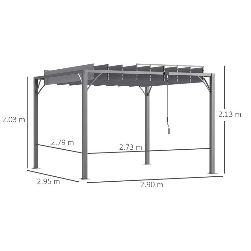 Outsunny 3 x 3(m) Outdoor Pergola with Retractable Roof, Aluminium Louvered Patio Gazebo Canopy for Lawn Garden Patio, Grey