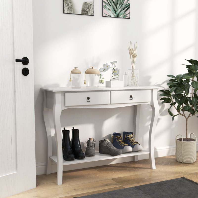 HOMCOM Console Table Modern Sofa Side Desk with Storage Shelves Drawers for Living Room Entryway Bedroom Ivory White