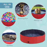 PawHut Dog Paddling Pool, Foldable Dog Pool, Leakproof & Hard Plastic, Portable Pet Bathtub with Non-Slip Base & Drainage Hole, for Indoors, Outdoors, Garden, Patio, 120 x 30 cm, Red