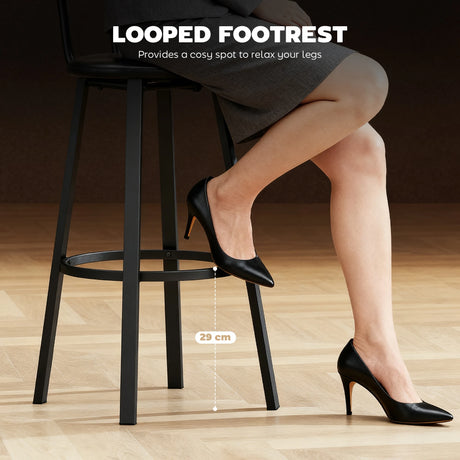 HOMCOM Upholstered Bar Stools Set of 2 with Backrest and Footrest - Rustic Brown and Black