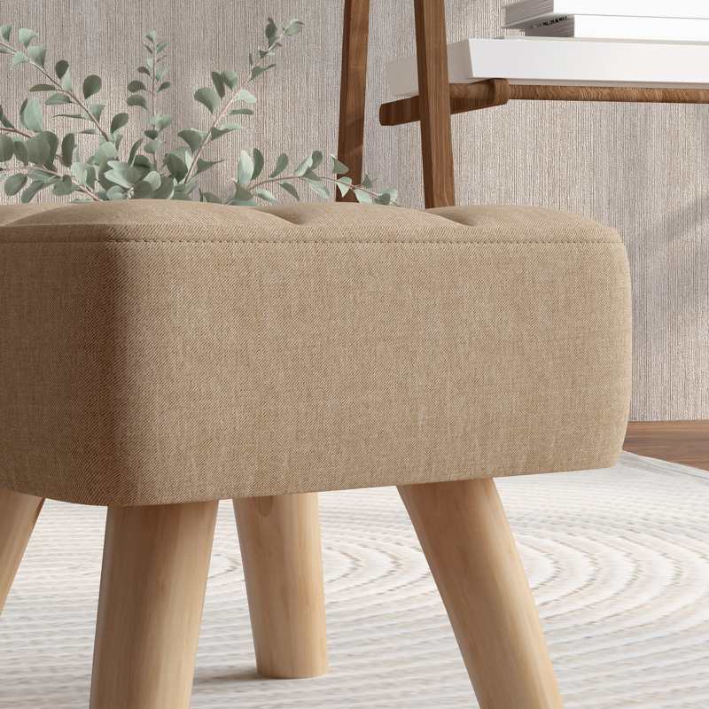 HOMCOM Linen-Look Square Padded Footstool - Brown