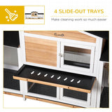 PawHut 2-Tier Large Rabbit Hutch Outdoor with Double Side Run Boxes, No-leak Plastic Tray, Ramp, 230 x 53 x 93.5cm, White