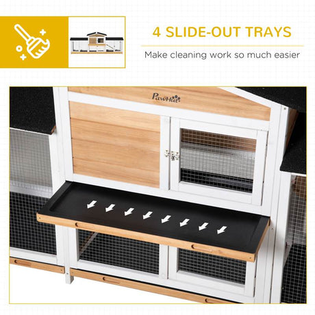 PawHut 2-Tier Large Rabbit Hutch Outdoor with Double Side Run Boxes, No-leak Plastic Tray, Ramp, 230 x 53 x 93.5cm, White