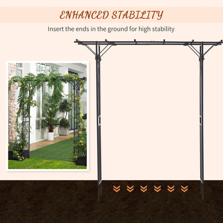 Outsunny 210cm Decorative Metal Garden Trellis Arch with Durable Steel Tubing & Elegant Scrollwork, Great for Weddings, Dark Gre