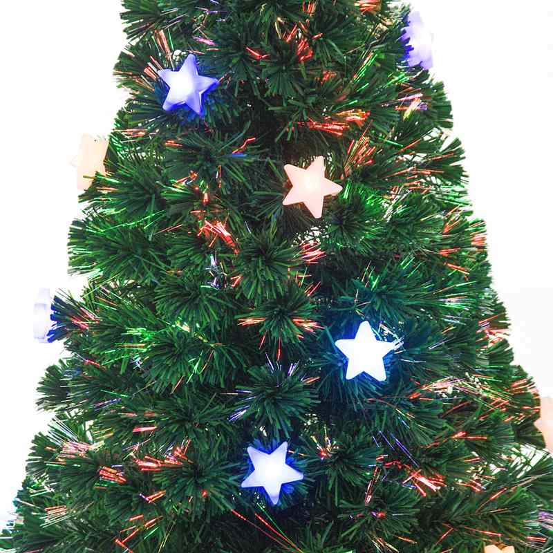 HOMCOM 5FT Prelit Artificial Christmas Tree Fibre Optic Star LED Light Holiday Home Xmas Decoration with LED Light for Indoor Party, Green