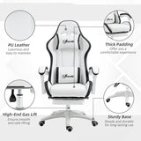 Vinsetto Computer Gaming Chair, PU Leather Desk Chair with Footrest, Swivel Task Chair with 135° Reclining Back and Lumbar Support, PC Chair for Adults, White and Black