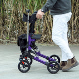 HOMCOM Folding Rollator Walker with Seat, Backrest, Lightweight Walking Frame with Storage Bag, Dual Brakes, Adjustable Handle Height, Suspension System, 4 Wheeled Walker for Seniors, Purple