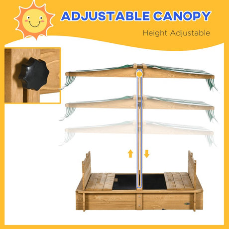 Outsunny Wooden Sandpit with Adjustable Canopy Light Brown