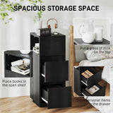 HOMCOM Slim Bedside Table, Narrow Bedside Cabinet with Open Shelf and 2 Drawers for Bedroom, Living Room, Black