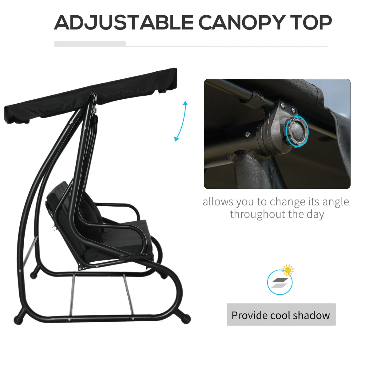 Outsunny Three-Seater Garden Swing Bed - Black