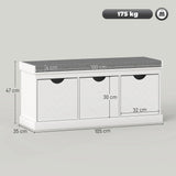 HOMCOM Three-Drawer Shoe Bench, with Seat - White