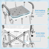 HOMCOM EVA Padded Shower Chair for the Elderly and Disabled, Height Adjustable Shower Stool with Back and Arms, 4 Suction Foot Pads, Light Grey